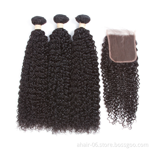 10A 3 Pieces Diffrent Length Of Hair Bundles With One Piece 4*4 Lace Closure No Tangle No Shed , Natural Color 100% Human Hair